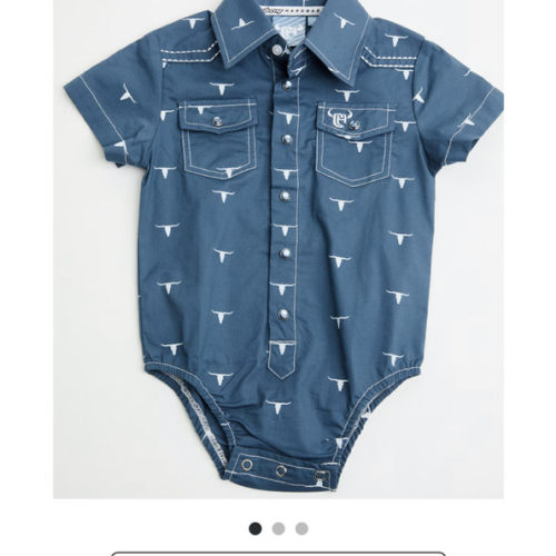 Cowboy Hardware Infant Boys' Scattered Skull Short Sleeve Pearl Snap Stretch Onesie