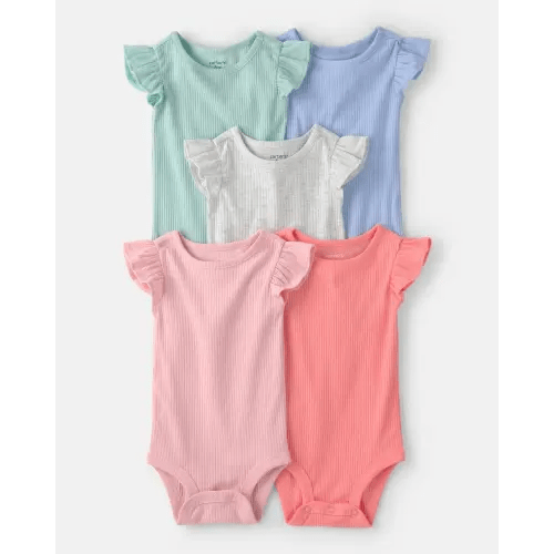 Baby Girl 5-Pack Multipack Ruffle-Sleeve Bodysuits - Pink/Blue/Green | Carter's