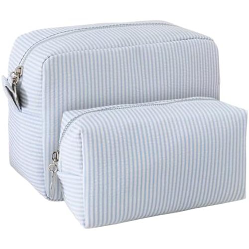 2pcs Makeup Bag Travel Toiletry Bag for Women Lightweight Make Up Bag Purse Organizer Pouches Large Cosmetic Bag Small Makeup Pouch Medicine Bag Travel Essentials for Women Light Blue