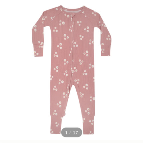 Mauve Blooms Small Ribbed Zip Romper