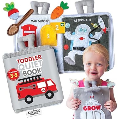 Curious Columbus Quiet Book Fabric Busy Book for Toddlers 3-5 - Airplane Toddler Travel Toys for Kids - Montessori Toy Preschool Activity Books - Fun and Educational for Toddlers