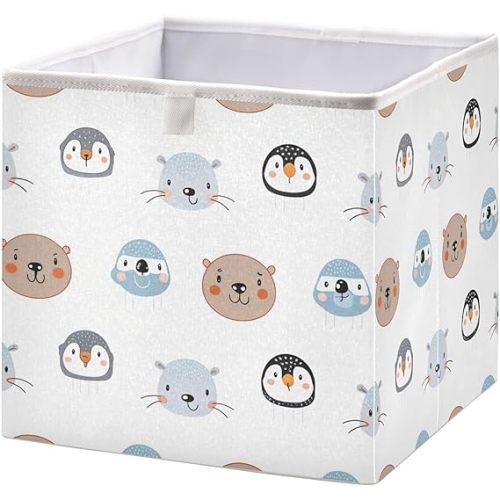 Storage Basket Cute Arctic Animals Foldable 11 x 11 x 11 in Cube Storage Bin Home Decor Organizer Storage Baskets Box for Shelves, Closet, Laundry, Nursery