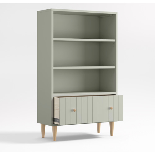 Finn 36" Sage Green Wood 3-Shelf Tall Kids Bookcase with Drawer