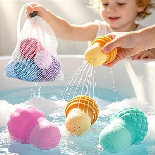Water Bath Toys Sensory Squeezing for Toddlers, Pool Toy Textured Fidget Baby Bath Toys, Silicone Floating Water Toys for 1-3, Ideal Gifts for Boys and Girls 18M+ (Vitality Pink 3pcs)