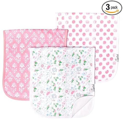 Copper Pearl Premium Baby Burp Cloths - 3-Pack Large Cotton Burp Cloths, Extra Soft Spit Up Rags with 3 Absorbent Layers, Perfect for Baby Girl Gifts (21" x 10" Size, Claire Set)