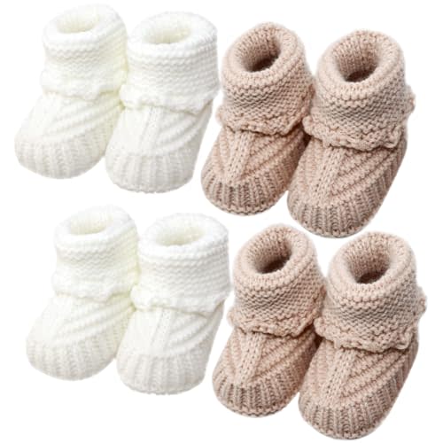 4 Pairs Baby Booties, Newborn Walking Shoes, Soft Cozy Shoes, Warm Knit Cotton Sock Booties for 0-12 Moths Old Baby Girl Boy