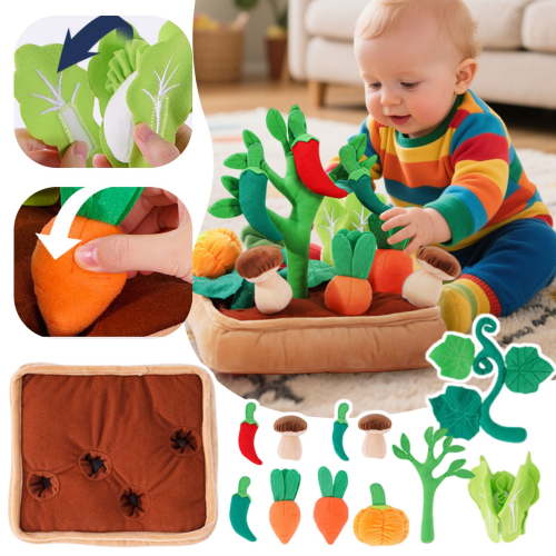 Vegetable Garden Plush Playset for Baby, Montessori Toy, Sensory Toys, Soft Stuffed Plant Food Pretend Play Set with Pepper, Carrot, Pumpkin, My First Mini Farm Toy for 1 Year Old Boy and Girl