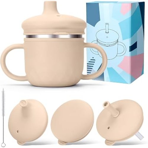 BUSOHA 3 IN 1 Stainless Steel Toddler Sippy Cup - 8oz Baby Sippy Cup