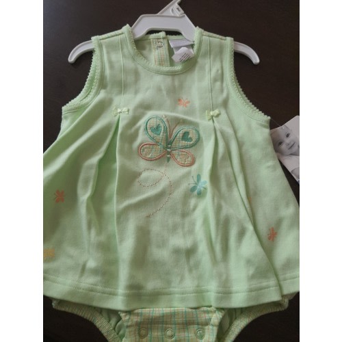 NEW Vintage Baby Soft Basics Girl Carter's 3-6 Month green Dress Romper