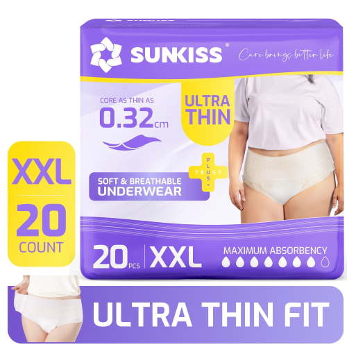 SUNKISS Ultra Thin Incontinence Underwear for Women, Fast-Absorbing & Super Soft Postpartum Diapers, Disposable Adult Pull Ups, XXLarge, 20 Count