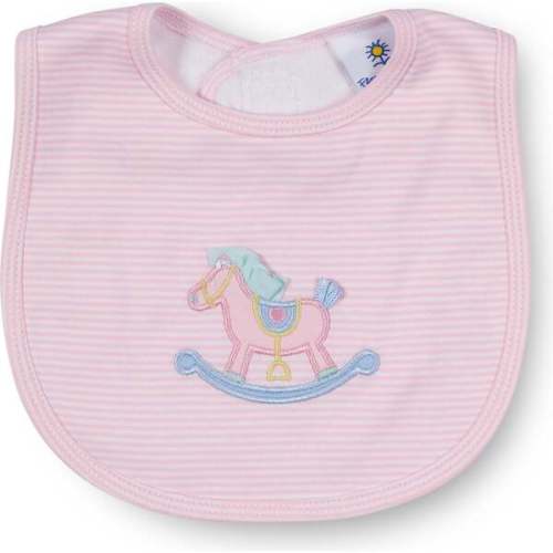 Stripe Knit Bib With Rocking Horse, Pink/White - Florence Eiseman | Maisonette