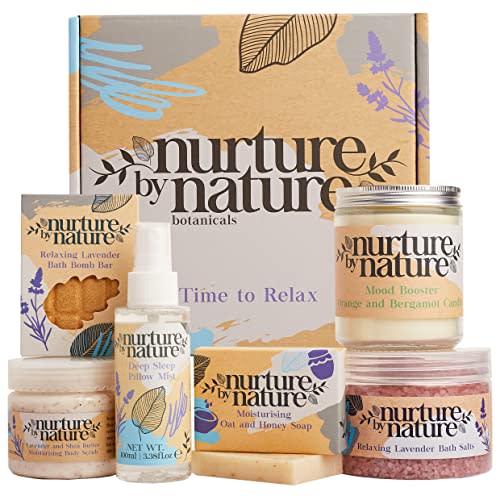 NURTURE BY NATURE Self Care Gift Set for Women – 6 Piece Relaxing Bath & Body Spa Gift Basket with Bath Bomb, Hand Cream & Scented Candle – Self Care Gifts for Valentine’s Day & Mother’s Day Gift