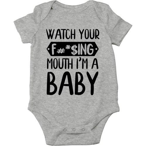CBTwear Watch Your Mouth, I'm A Baby - Baby Clothes - Funny Newborn Bodysuit Outfits for Boys and Girls