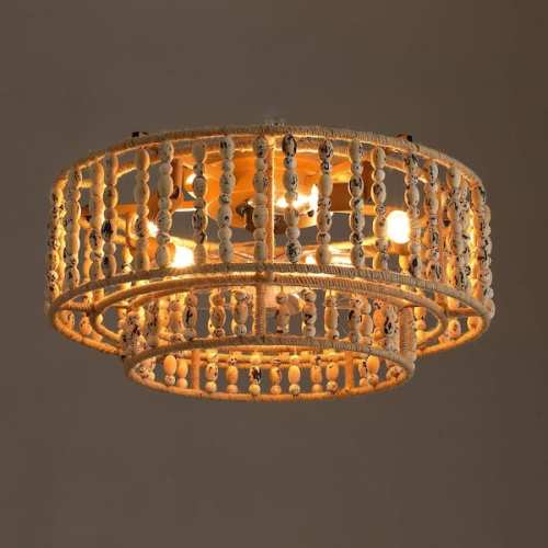 20 in. Indoor Black Boho Caged Ceiling Fan with Lights and Remote Low Profile Flush Mount Ceiling Fan 7 Clear Blades