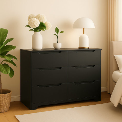 Ebern Designs 47.3'' Modern Wooden Double Dresser with 6 Drawers for Bedroom Storage & Reviews | Wayfair