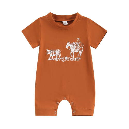 Gelikeya Bodysuit for Baby Boy Clothes Fashion Graphic Letter Print Short Sleeved Jumpersuit Casual Summer Toddler Rompers (#02 Orange, 0-3 Months)