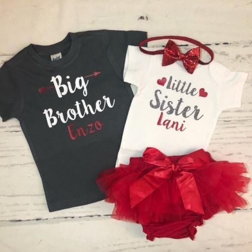 Big brother little sister personalized matching outfits, baby sister coming home, Baby shower gift, Big bro announcement, sibling t-shirts