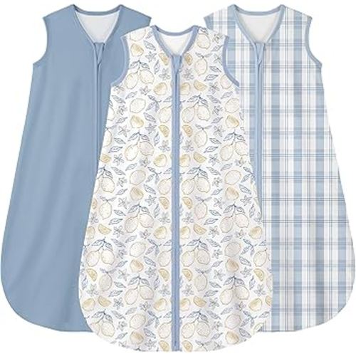 Yoofoss Baby Sleep Sack 6-12 Months Wearable Blanket for Babies 100% Organic Cotton 2-Way Zipper TOG 0.5 Toddler Sleeping Sack 3 Pack, Comfy Lightweight Sleep Sacks