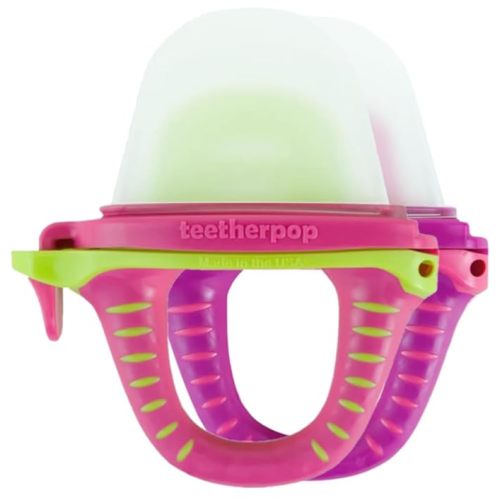 Teetherpop Fillable Freezable Teethers for Babies - Breastmilk Teether with Spill-Proof Sippy Slits – Teething Popsicle for Baby, Liquids & Purées, Cooling Teething Relief Feeder Pacifier - Pink Set