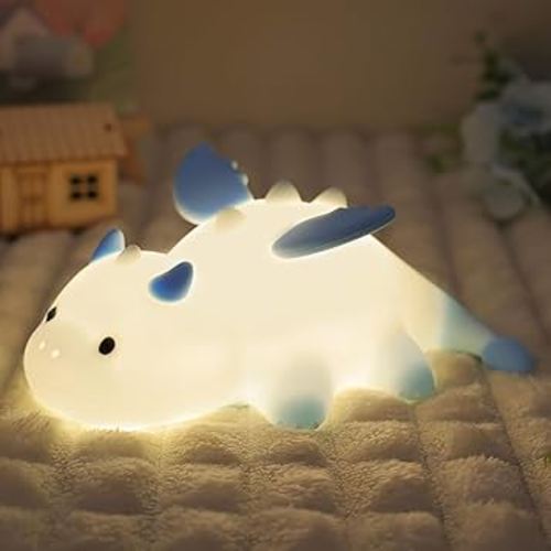 Ammonite Dragon Night Light, Cute Dragon Lamp with 8 Color Lights, Soft Silicone Kids Nursery Nightlight LED Touch Light, Kids Bedroom Decor as Xmas Birthday Gifts
