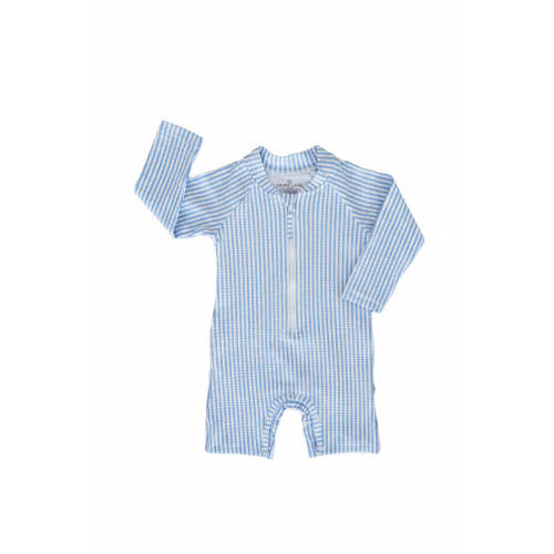 Long Sleeve Rash Guard Swim Romper Shortie | Seersucker Blue