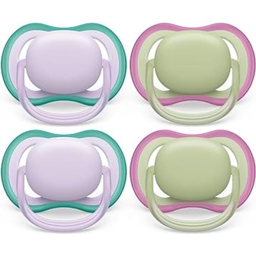 Philips Avent Ultra Air Pacifier - 4 x Light, Breathable Baby Pacifiers for Babies Aged 0-6 Months, BPA Free with Sterilizer Carry Case, SCF085/50