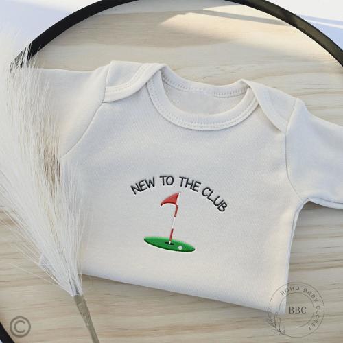 Embroidered New to the Club Onesie® Brand, Golf Onesie® Golfing Buddy, Pregnancy Announcement Onesies® Baby, Custom Natural Onesies® L174