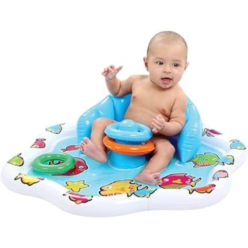 Inflatable Baby Splash Mat with Backrest & Fun Stackable Rings | Inflatable Infant Pad/Pool | Summer Fun for Baby