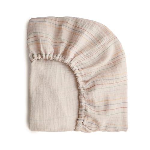 mushie Extra Soft Muslin Fitted Crib Sheet | 192 Thread Count | 28"x 52" (Retro Stripes)