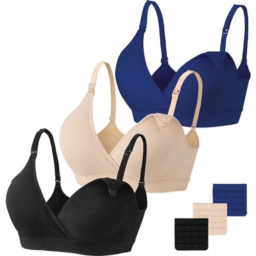 Vinfact 3 Pack Nursing Bras for Breastfeeding Seamless V Neck Maternity Bra Women Pregnancy Breastfeeding Bra