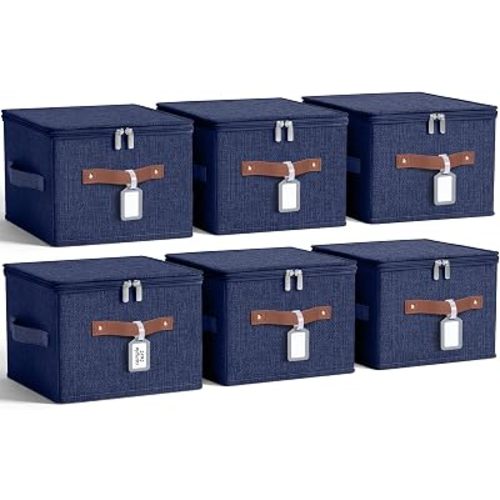 6 Pack Fabric Closet Storage Bins with Lids, 10×8×7 in, Blue