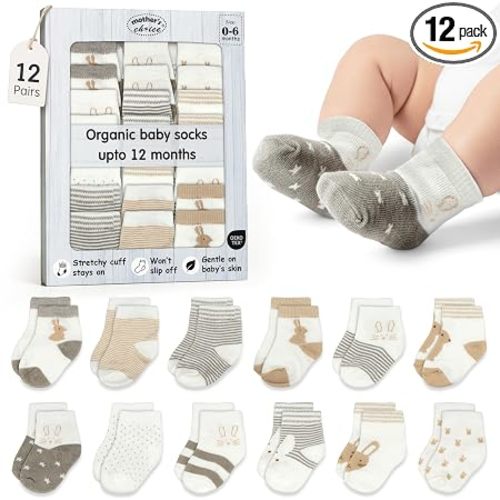 Organic Cotton Blend 12 Pairs Sock Shoes for Babies 0-6 M Gift Registry