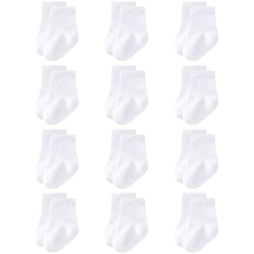 Baby Crew Socks 0-3 Months Newborn Infant Cotton Black White Dress Socks Baby Boys Girls Preemie Sock 12 Pairs