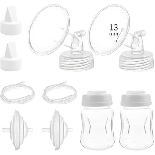 Pump Parts Compatible with Spectra S1/S2/9 Plus, Not Original Accessories, Full Set Replacements Include 15mm Flange, Duckbill Valve, Backflow Protector, Tubing and Bottle