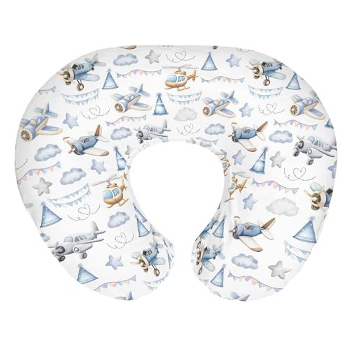 Vintage Planes Airplanes Helicopters Nursing Pillow Covers for Boy Girl Retro Stars Plane Clouds Sky Nursery Slipcover for Breastfeeding Pillows Soft Stretchy Removable Covers for Newborn Infant