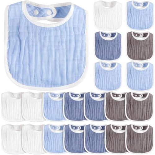 Zhanmai 20 Pack Muslin Baby Bibs Adjustable Cotton Drool Bandana Bib