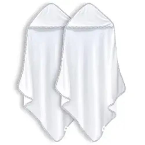 2 Pack Baby Bath Towel - Rayon Made from Bamboo, Ultra Absorbent - Ultra Soft Hooded Towels for Boy and Girl (White and Stripe, 30 x 30 Inch)