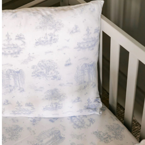 Spring Toile Blue Fitted Crib Sheet