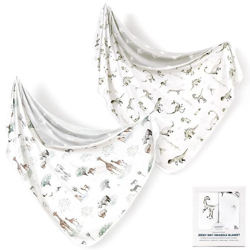 GRSSDER Baby Blankets Super Soft Stretchy Jersey Swaddle Blanket 2 Pack for Baby Boys, Double Layer Reversible Receiving Blankets 34 x 44, Extra Large for Swaddling, Deer & Bear