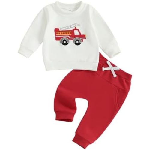 Toddler Baby Boy Fall Winter Clothes Crewneck Sweatshirt Long Sleeve Trucks Shirt and Pants Cute Boys Outfits