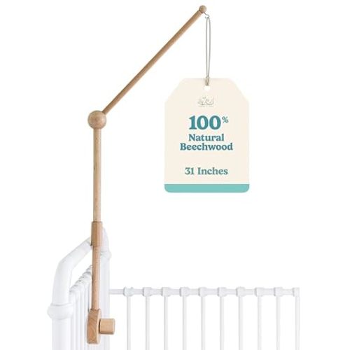 Baby Crib Mobile Arm Wooden Holder - Baby Mobile Hanger for Crib (31 inch, 100% Natural Beechwood) Strong Anti Slip - Nursery Decor & Gift Accessories (Original)