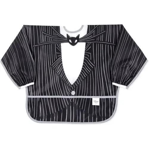 Bumkins Disney Sleeved Bib for Girl or Boy, Baby and Toddler for 6-24 Mos, Essential Must Have for Eating, Feeding, Baby Led Weaning Supplies, Long Sleeve Mess Saving Food Catcher, Jack Skellington