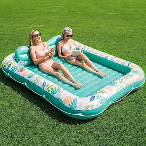 Inflatable Tanning Pool Lounger Float, Stonful 87" x 63" Pool Floats Adult with Pillow & Cup Holder, 4 in 1 Water Filled Inflatable Sun Tan Tub Tanning Bed for Swimming Pool Backyard Beach (Green-XL)