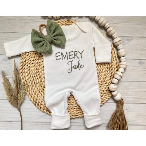 Personalized Baby Girl Coming Home Hospital Outfit Newborn Romper Monogram Baby Clothing Shower Gift Take Home Bow Headband Customize Colors