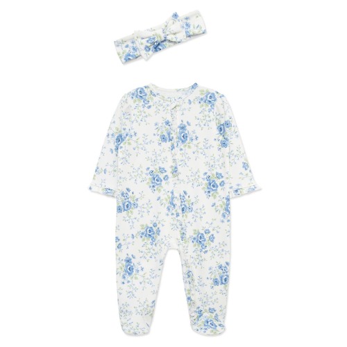 Little Me Blue Floral Footie & Headband Set | Nordstromrack