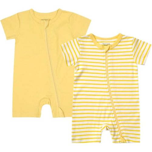 Teach Leanbh Unisex Baby 2 Pack Pajamas Cotton Short Sleeve 2 Way Zipper Stripe Soild Romper Jumpsuit Sleep and Play