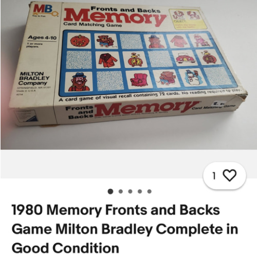 1980 Memory Fronts and Backs Game Milton Bradley Complete in Good Condition