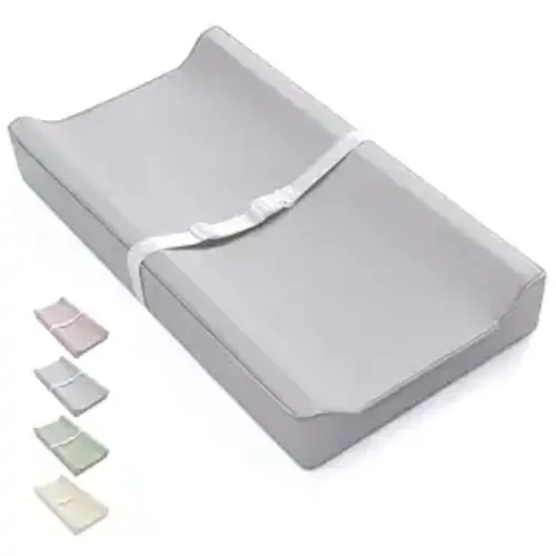 Blissful Diary Vegan Leather Baby Changing Pad with Waterproof & Wipe-Clean PU Cover, Standard Size Cozy Diaper Changing Pad for Dresser and Table, Light Gray