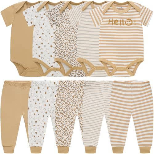 Baby Newborn Layette 10-Piece Sets Cotton Bodysuits Pants Sets for Baby Boys Girls Toddler Unisex Baby Gift Set