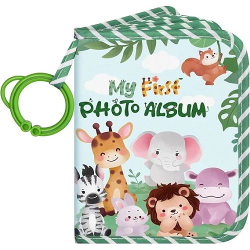 Lanpn Baby Photo Album Holds 17 4x6 Pictures, My First Soft Cloth Family Photo Book with Name Card Name Tag Stickers, Fabric Kid Memory Keepsake Gift for Baby Shower Newborn Toddler Boy Girl (Animal)